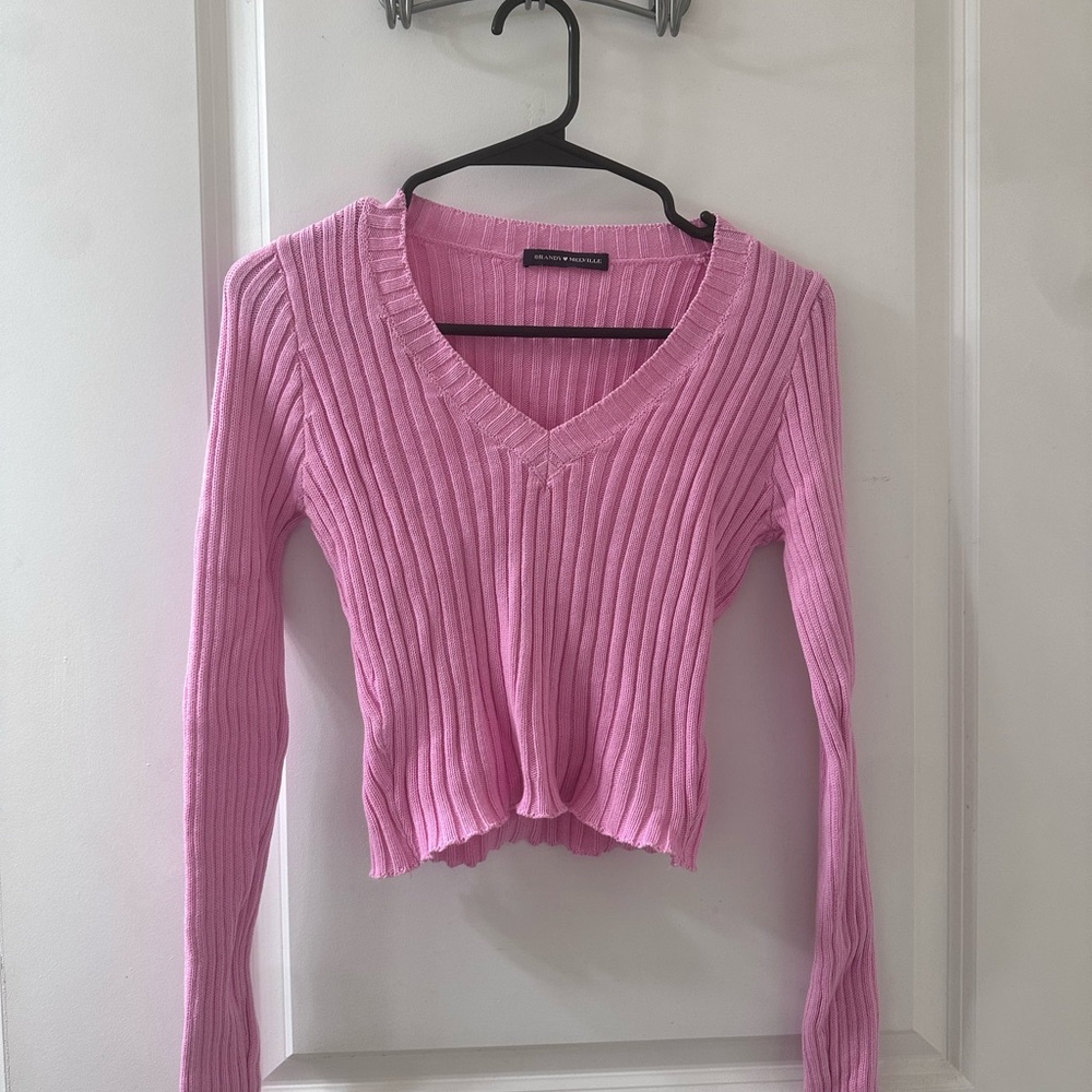 Brandy Melville Pink Ribbed Long Sleeve Top